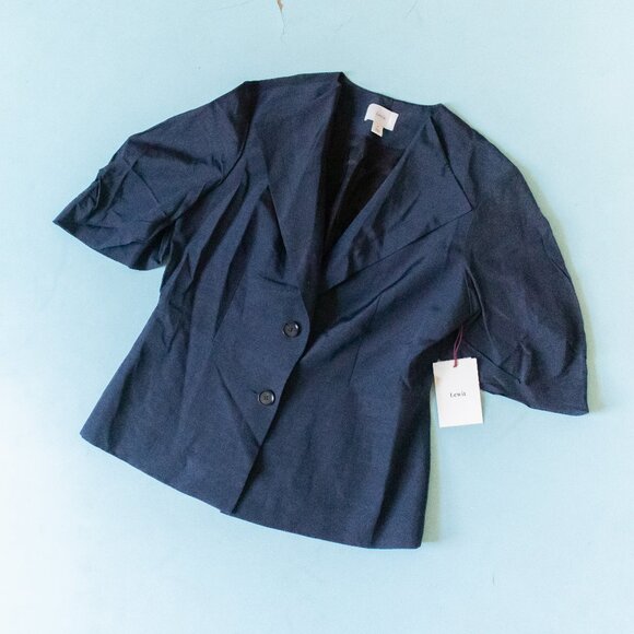 NEW Lewit Blue Navy Night Half Sleeve Double Buff Structured Blazer Size XLarge - Picture 2 of 12